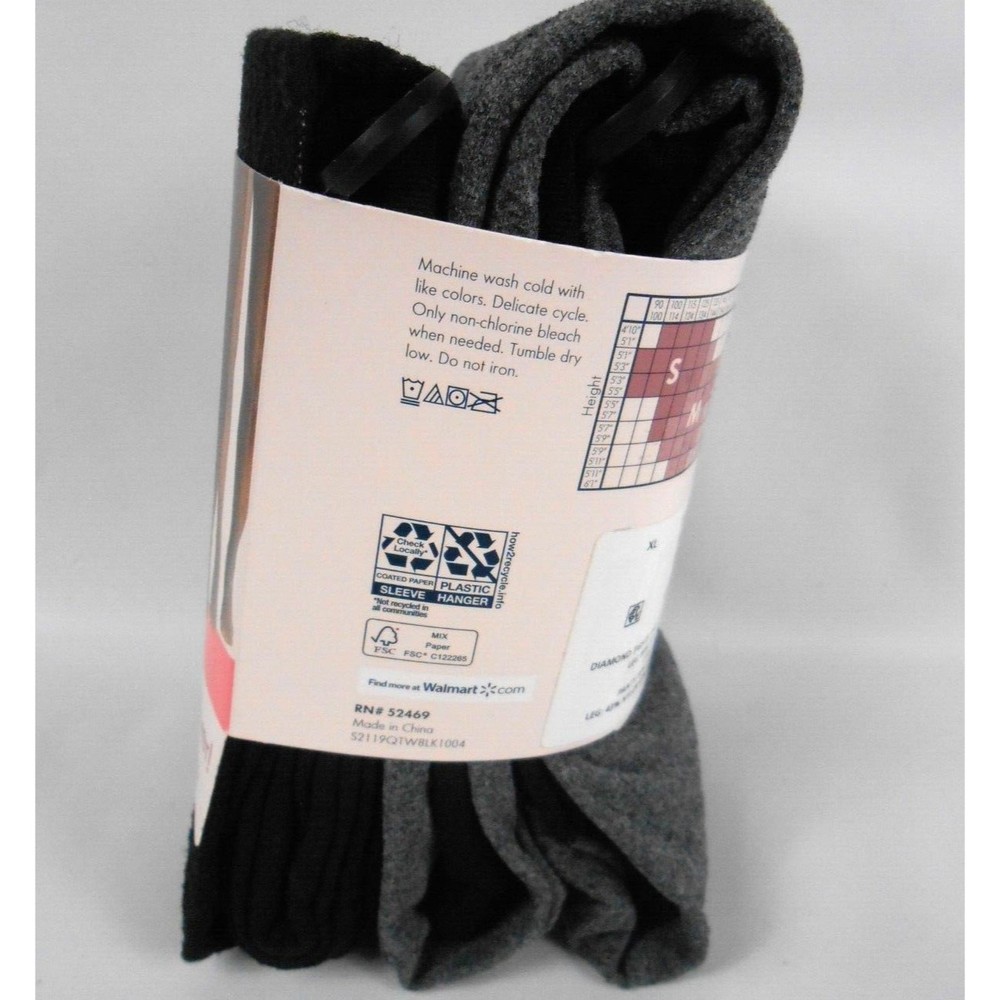 2x Secret Treasures Women's Black Diamond Dot & Gray Opaque 2 Pack Tights XL New - Picture 3 of 4